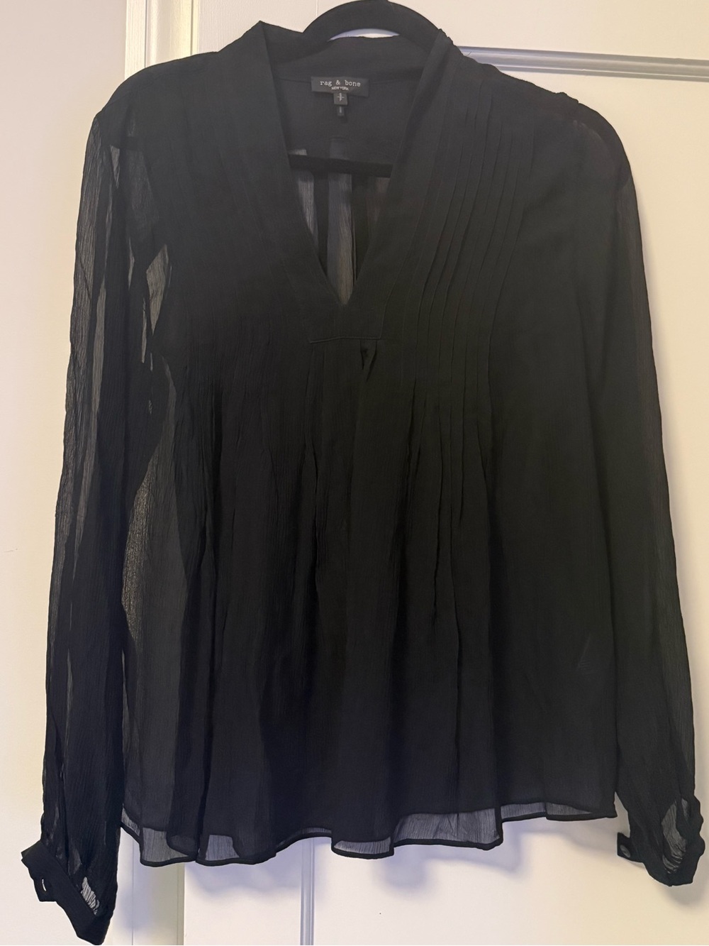 rag & bone Black Sheer Pintuck V-Neck Blouse